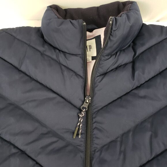 Gap XS Navy Uniform Blue Puffer Lavender Lining Jacket Coat Fall Winter - Picture 8 of 15